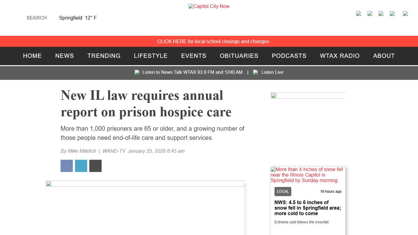 New IL law requires annual report on prison hospice care - Capitol City Now