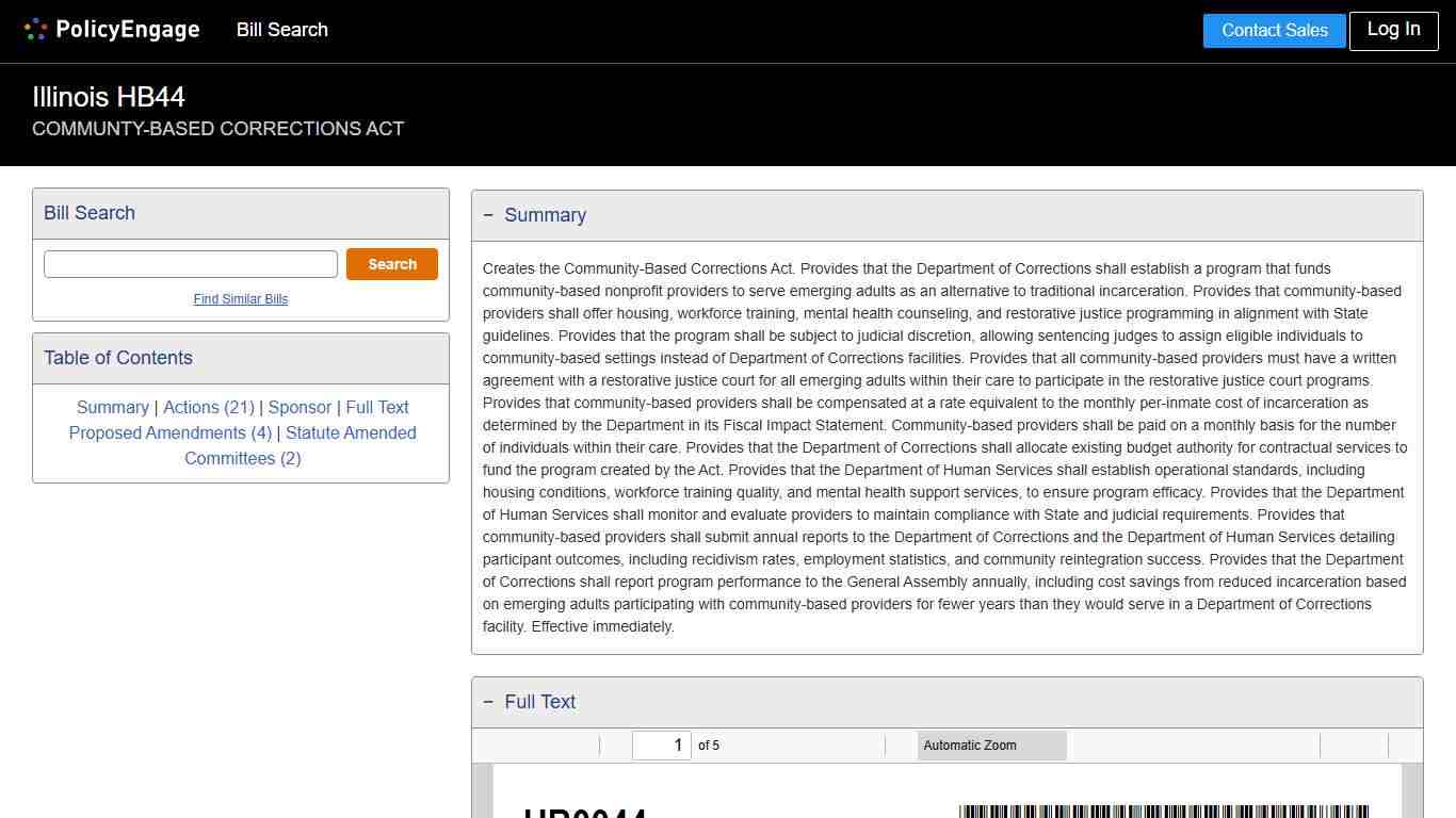 HB44 Illinois 2025-2026 COMMUNTY-BASED CORRECTIONS ACT - Legislative Tracking PolicyEngage